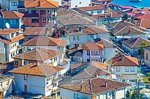 aerial view of unesco world heritage city ohrid in macedonia, fyrom taken from the top of fortress of tzar samuel