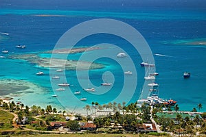 Aerial view of Union Island yacht club lagoon