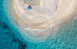 Aerial view of unique beach of Halkidiki and turquoise sea