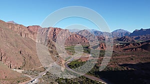 Aerial view of unique desert vally with river flow