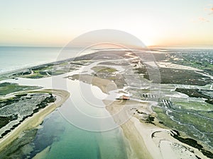 Aerial view of unique Ria Formosa in Fuseta, Algarve, Portugal