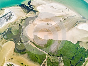 Aerial view of unique Ria Formosa in Fuseta, Algarve, Portugal