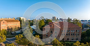 Aerial View of University of Southern California Campus with Historic Buildings on Sunny Day