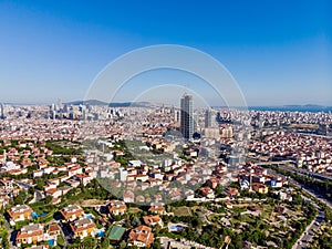 Aerial View of Unplanned Urbanization Uskudar Camlica Highway in Istanbul Turkey.