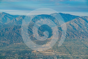 Aerial view of Upland, Rancho Cucamonga, view from window seat i photo