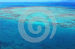 Aerial view of Upolu coral reef at the Great Barrier Reef Queen