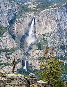 Aerial view of Upper and Lower Yosemite Falls, Yosemite National Park, California