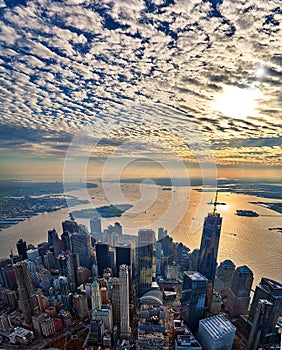 Aerial view of the Upper New York Bay and Lower Manhattan