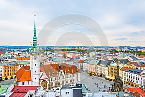 Aerial view of the upper square and the town hall of the czech city Olomouc....IMAGE