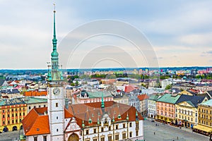 Aerial view of the upper square and the town hall of the czech city Olomouc....IMAGE