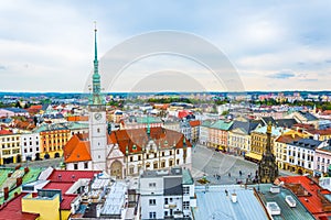 Aerial view of the upper square and the town hall of the czech city Olomouc....IMAGE