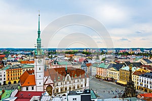 Aerial view of the upper square and the town hall of the czech city Olomouc....IMAGE
