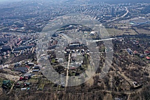 Aerial view of urban buildings, flat of blocks, residential neighborhood