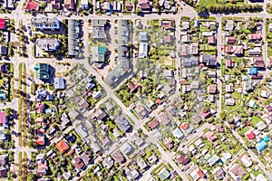 Aerial view of urban houses and streets in a residential area