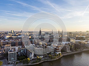 Aerial view of the urban redevelopment project Hafencity in Hamburg