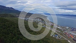 Aerial view of Ushuaia capital of Tierra del Fuego. Argentina.