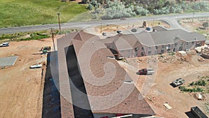 Aerial view of Utah countryside and buildings on a beautiful summer day from drone point of view, USA