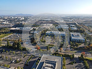 Aerial view of UTC, University City large residential and commercial, San Diego