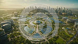 Utopian Cityscape with Central Hub photo
