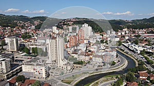 Aerial View of Uzice Downton, Serbia on Sunny Summer Day