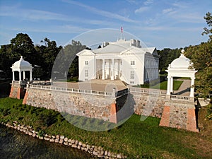 Aerial view of Uzutrakis Manor in Trakai, Lithuania