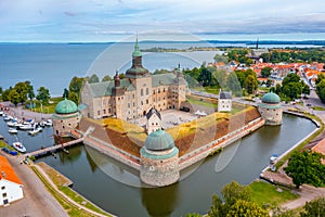 Aerial view of Vadstena castle in Sweden