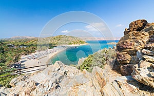 Aerial view on Vai palm beach in Crete island. Day foto.