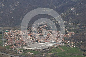 Aerial view of Val di Susa village. Piedmont. Italy.