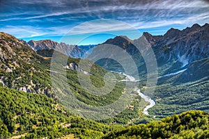 Aerial view of Valbona valley in Albania