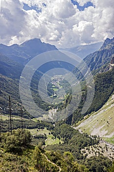 Aerial view of Valbondione and Valseriana, Orobie alps