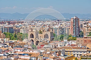 Aerial view of Valencia dominated by Torres de Serranos, Spain photo