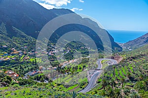 Aerial view of Valle Gran Rey valley at La Gomera, Canary Islands, Spain photo