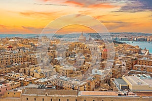 Aerial view of Valletta city- capital of Malta at sunset