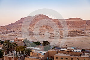 Aerial view of Valley of The Kings in Theban Necropolis in the morning