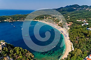 Aerial view of valtos beach in Parga Epirus, Greece, Europe