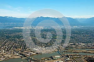 Aerial view of Vancouver downtown city in British Columbia with