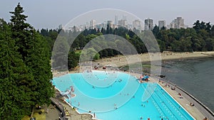 Aerial view of Vancouver skyline and park in summer season, British Columbia, Canada