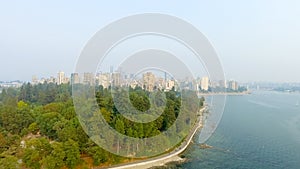 Aerial view of Vancouver skyline from Stanley Park, Canada