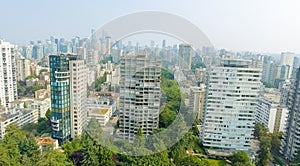 Aerial view of Vancouver skyline from Stanley Park, Canada