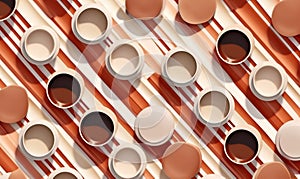 Aerial view of various assorted coffee cups on pastel minimalist theme background