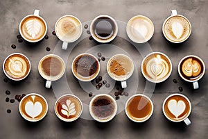 aerial view of various coffee cups ai generated