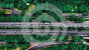 aerial view of various types of highways and freeways leading to cities