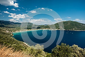 Aerial view of Vasiliki beach Lefkada island Greece