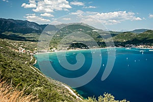 Aerial view of Vasiliki beach Lefkada island Greece