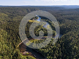 Aerial view of vast boreal aka taiga forest photo