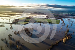 aerial view of the vast extent of the flooded field