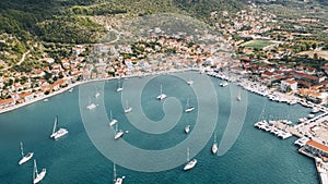 Aerial view of Vathy, Ithaca bay