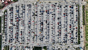 aerial view of vehicles in the parking lot