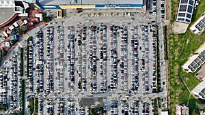 aerial view of vehicles in the parking lot