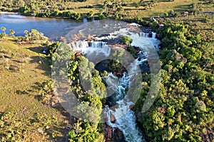 Aerial view of the Velha Waterfall in the Jalapao desert of Tocantins, Brazil.